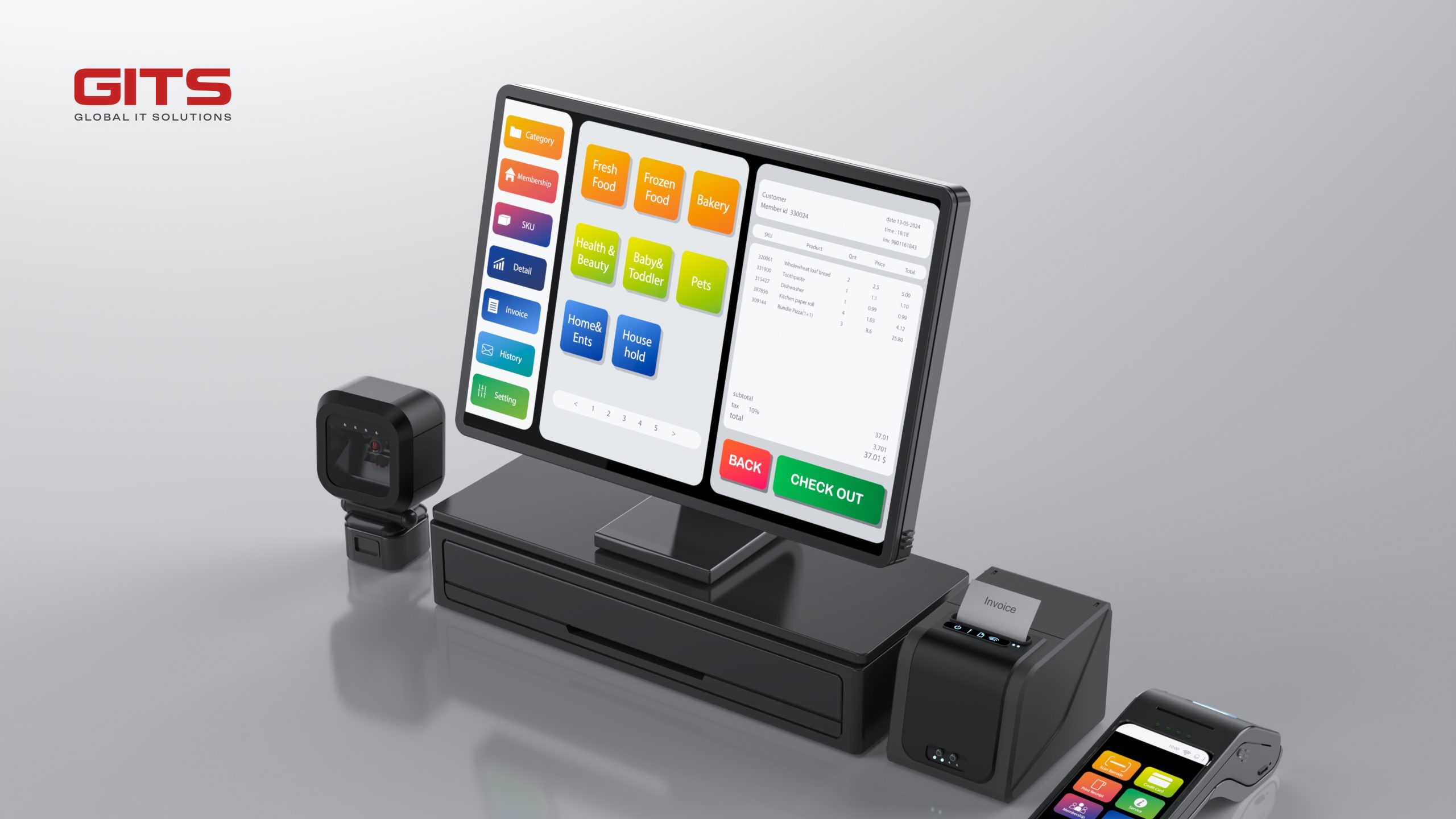 POS system interface showing secure payment and customer data protection