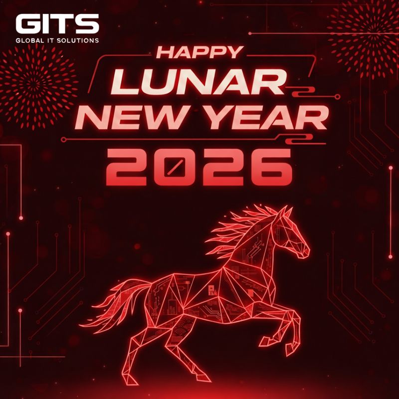 Lunar New Year 2026 greeting with a digital horse illustration by GITS